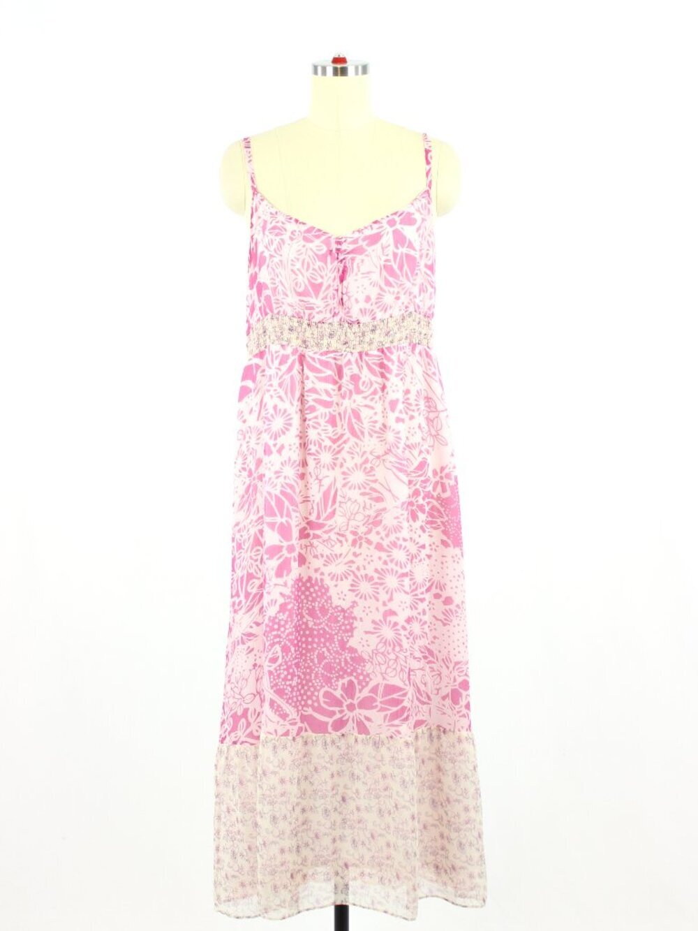 Anthropologie MAEVE Pink Floral 100% Silk Crepon Empire Maxi Dress, Size 14